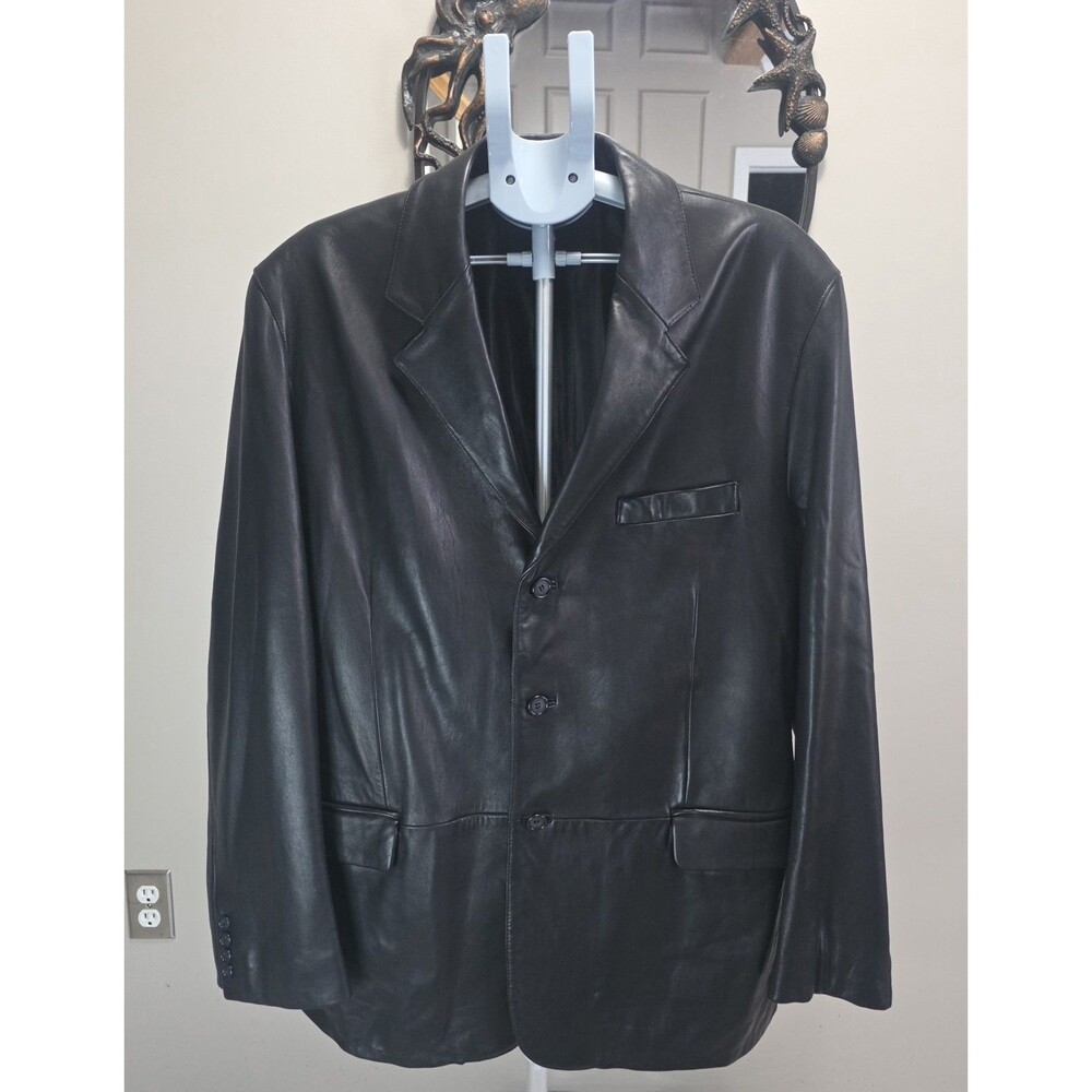 Vintage RALPH Ralph Lauren Black Lamb Leather Blazer Men's 46R 3 Button Jacket